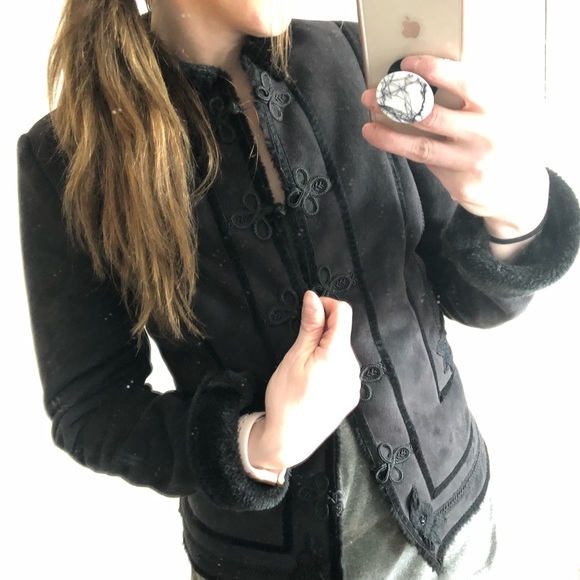 Zara suede shearling embellished coat * - Picture 2 of 8